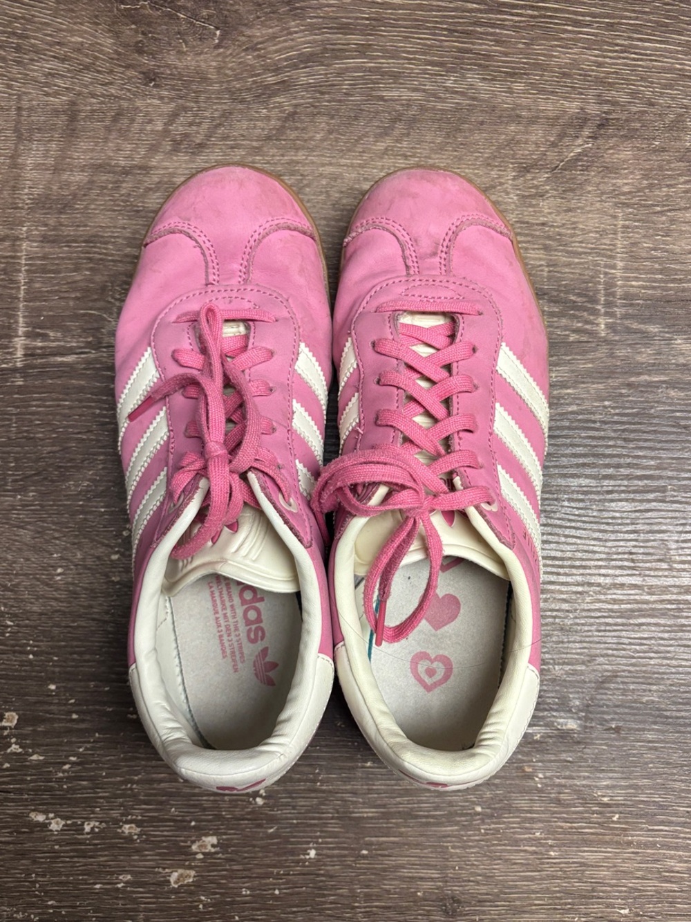 adidas Kids Pink Suede Sneakers with White Stripes and Laces